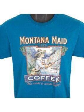 Montana Maid Coffee T Shirt Mens Size Small Blue Snack Tee